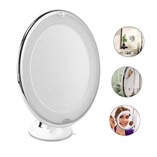 Magnifying Led Vanity Mirror Suction Cup Round Design for Makeup Application Portable Cosmetic Mirror for Bathroom and Travel White No Battery Included