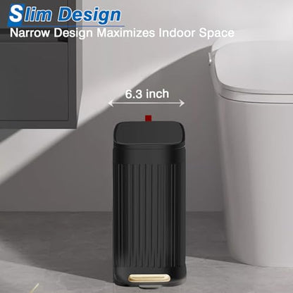 Small Bathroom Trash Can with Air Freshener Soft Close Lid, 6 Liter/ 1.6 Gallon Stainless Steel Garbage Can with Removable Inner Bucket, Step Pedal, Slim Wastebasket for Bedroom, Toilet, Office,Black - color: Black/1.6 Gal