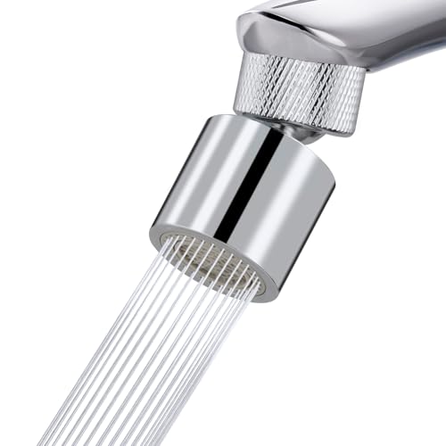 Hibbent Dual-function Metal Faucet Aerator, 2-Flow Big Angle Rotate Kitchen Sink Aerator 360 Degree Swivel Sink Sprayer Attachment, 55/64 Inch Female Thread, Chrome - color: Silver, style: Upgraded Aerator with 1 Swivel Joints