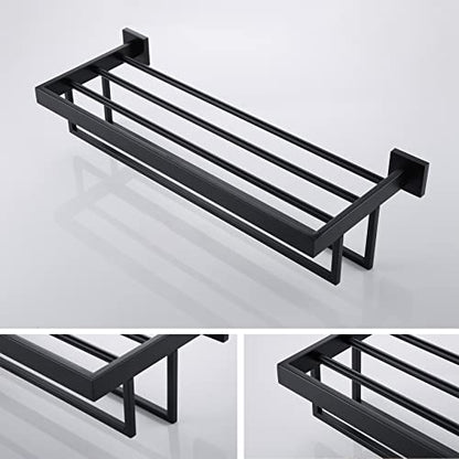 KOKOSIRI Matte Black Towel Rack 24'' Bathroom Towel Shelf with Double Towel Bars SUS304 Stainless Steel Wall Mounted, B6003BK - color: Matte Black, size: 24-Inch