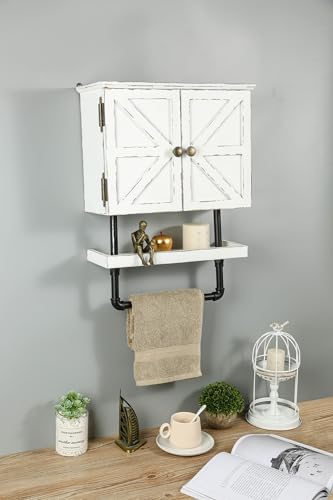 23.1x16.9'' Bathroom Wall Cabinet with Adjustable wall Shelf and Towel Bar Double Doors Medicine Cabinet Wall Mounted with Hanging Bar, Rustic Wood Storage Kitchen (Rustic White) - color: Rustic White