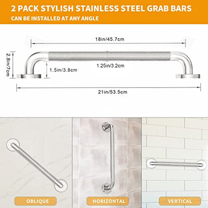 18 Inch Knurled Shower Grab Bar, Brushed Nickel, 2 Pack | 304 Stainless Steel, ADA 500lbs Support, Non-Slip Knurled Grip, Concealed Screws, Rustproof Handrail - color: Brushed Nickel Knurled, size: 18 Inch (Pack of 2)
