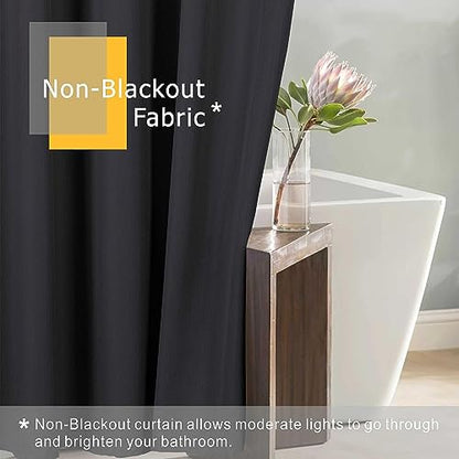 Black Shower Curtain for Bathroom: Water Repellent Quick Dry - 84"Lx72"W | Striped Textured Linen Style 84 IN Extra Long Polyester Fabric Bath Curtain, Simple Elegant Lightweight Washable Semi-Sheer - color: Black, size: 72"W x 84"L (Pack of 1)