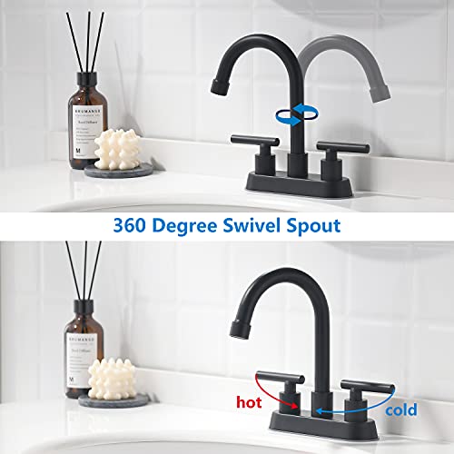 Black Bathroom Faucet, 2 Handle 4 Inch Centerset Sink Faucet with Drain | Yardmonet Matte Black Bathroom Sink Faucet, 2-Handle Stainless Steel Vanity Faucet With Pop-Up Drain And Supply Lines - color: Matte Black