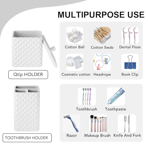 Bathroom Accessories Set Resin 6PCS, Square Toothbrush Holders Set Complete with Soap Dispenser, Vanity Tray, Tumbler, Cups and Cotton Swab Jars (White Diamond, Resin Bath 6 PCS) - color: White Diamond
