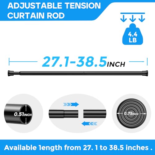 Spring Tension Curtain Rod 28-38 Inch, 2 Pack Tension Rods, Black | No Drill, PVC Anti-Slip Caps, Rust Resistant, Stylish, Cost Effective, Fits Window Kitchen Curtain Doorway Bathroom Closet - color: Black, size: 28-38 inch-2Pack