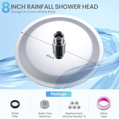 8 Inch Rain Shower Head Chrome, Round Rainfall Shower Heads with 90 Anti-Clog Silicone Nozzles, All Metal Stainless Steel Ceiling Mount - color: Chrome Polished, size: 8 Inch