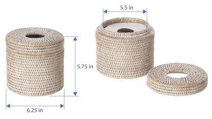 KOUBOO La Jolla Rattan Toilet Paper Holder with Lid, White Wash, Bathroom | Handwoven natural texture, freestanding design, concealed roll storage, easy-access opening, decorative bathroom accent