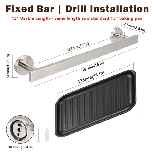 16 Inch Bath Towel Bar (13" Usable Length), SUS304 Stainless Steel Towel Rack Holder Wall Mounted, Modern Shower Rod for Compact Bathroom Kitchen Home Decor (Brushed Nickel)