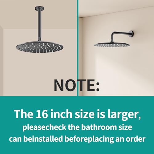 All Metal Rain Shower Head - Heavy Duty Stainless Steel, Easy Install, High Water Flow, Ultra-Thin Modern Design for Bathroom (D-Matte Black, 16) - color: D-Matte Black, size: 16