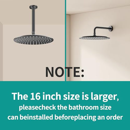 All Metal Rain Shower Head - Heavy Duty Stainless Steel, Easy Install, High Water Flow, Ultra-Thin Modern Design for Bathroom (D-Matte Black, 16) - color: D-Matte Black, size: 16