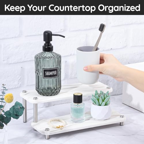 Segbeauty 2 Tier Fast Dry Diatomaceous Vanity Tray, 11x4.3in Water Absorbing Stone Drying Tray, Quick Drying Bathroom Counter Dish Soap Dispenser Rack, Kitchen Counter Sink Organizer Sponge Holder - color: White
