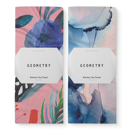 GEOMETRY Kitchen Tea Towels - Quick Dry Microfiber Dish Towels for Kitchen Watercolors, 18" x 30" 2 Pack - color: Watercolors, style: Kitchen Towel - Double