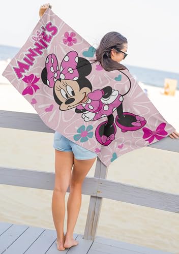 Jay Franco Disney Minnie Mouse Bath Pool Beach Towel - Kids Super Soft & Absorbent 100% Cotton Towel with Flowers and Hearts, Measures 28 x 58 - color: Pink - Minnie Mouse 01