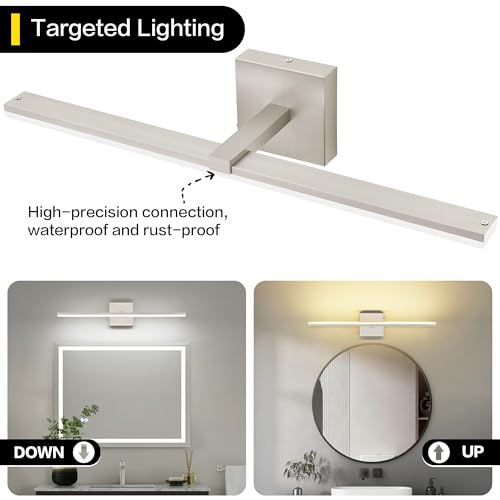 24 Inch Bathroom Light Fixtures Over Mirror Brushed Nickel Arm Design Wide LED Vanity Bar 5CCT 2900K 6000K 18W 1440lm - color: Brushed Nickel- 5CCT& Dimmable, size: 24-inch