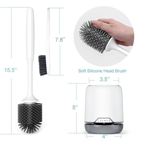 2 Pack Silicone Toilet Brush Set with Ventilated Holder, Floor Standing & Wall Mounted Toilet Scrubber - color: Gray, size: 2 Pack