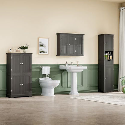 ChooChoo Laundry Cabinet with 3 Doors and Adjustable Shelves | 9.06"D x 31.1"W x 24"H, Bathroom Wall Cabinet, Cupboard, Black - color: Black, size: 9.06"D x 31.1"W x 23.4"H