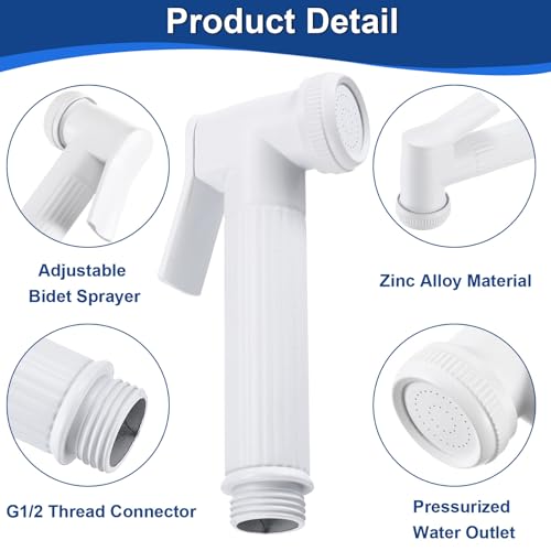 uxcell Handheld Bidet Sprayer for Toilet, Metal Bathroom Sprayer Kit Adjustable Water Pressure Control for Kitchen Bathroom Toilet Flushing Washing, White - color: White