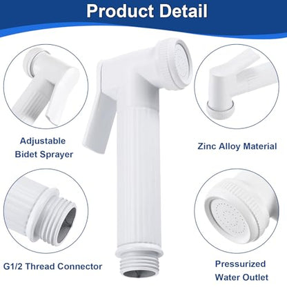 uxcell Handheld Bidet Sprayer for Toilet, Metal Bathroom Sprayer Kit Adjustable Water Pressure Control for Kitchen Bathroom Toilet Flushing Washing, White - color: White