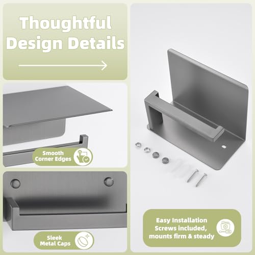 Toilet Paper Holder with Phone Shelf Gunmetal Gray, 304 Stainless Steel Rustproof Wall Mounted Heavy-Duty, Space-Saving for Modern Bathrooms - color: Gun Gray, size: Single Rod