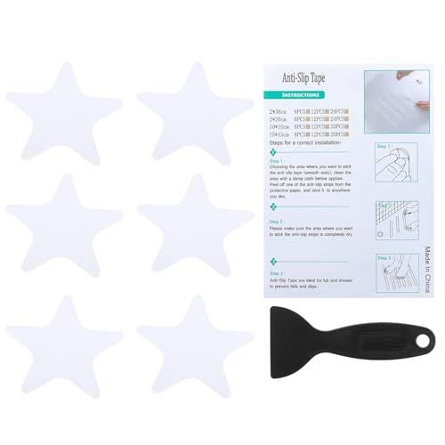 PATIKIL Bathtub Non Slip Stickers 4.13x4.13 Inch, 6 Pack Star Safety Shower Floor Anti Slip Stickers with Adhesive Decals Scraper for Bath Tub Shower Floor Stair, White - color: White