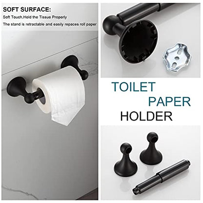 BGL Bathroom Accessory Set, Matte Black Adjustable Expandable Towel Bar 4-Piece Bathroom Hardware Set Wall Mounted Robe Hook Toilet Paper Holder Towel Ring Towel Bar - color: Matte Black