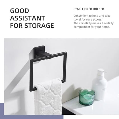 Angle Simple Hand Towel Holder for Bathroom, 7.09 Inches, Matte Black | Solid SUS304 Stainless Steel, Square Towel Ring for Kitchen Shower Wall, Screws Mount - color: Matte Black