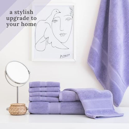 Luzia 8 Piece Bathroom Towel Set - 100% Turkish Cotton, Premium Quality - 2 Bath Towels 2 Hand Towels and 4 Washcloths (Lavender/Purple) - color: Lavender