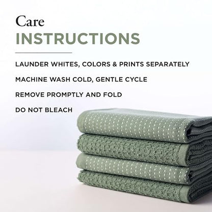 Thyme and Sage 100% Cotton Turkish Kitchen Hand Towel Set, Sage, 8 Pack | Premium Materials, 16"x26", Made in Turkey, Ultra Absorbent, 350 GSM - color: Sage, size: Pack of 8