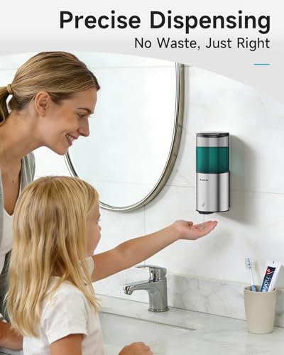 AIKE Automatic Soap Dispenser IPX7 Waterproof 13.5oz Stainless Finish | No-Drill and Screws for Mounting,Space Saving,Adjustable 5 Levels Precise Dispense for Bathroom,Easy Refill Wide Opening - color: Brushed Stainless Steel