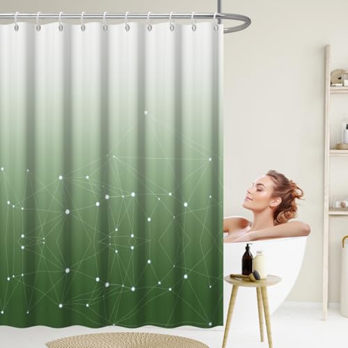 Green and White Ombre Shower Curtain, Cloth Waterproof Geometric Shower Curtains Set for Bathroom, Machine Washable Bathroom Curtain with 12 Hooks, 72x84 Inches - color: Ombre Geometric - Green, size: 72"W x 84"L (Pack of 1)