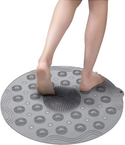 Round Shower Mat, Non Slip Bath Mat with Suction Cup Shower Stall Mats 18.1 x 18.1 inches, Soft Shower Mat, Silicone Material