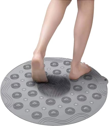 Round Shower Mat, Non Slip Bath Mat with Suction Cup Shower Stall Mats 18.1 x 18.1 inches, Soft Shower Mat, Silicone Material