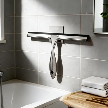 Stainless Steel Squeegee for Streak-Free Cleaning – Perfect for Shower Doors, Bathroom Tiles, Windows & Auto Glass (Silver) - color: Silver