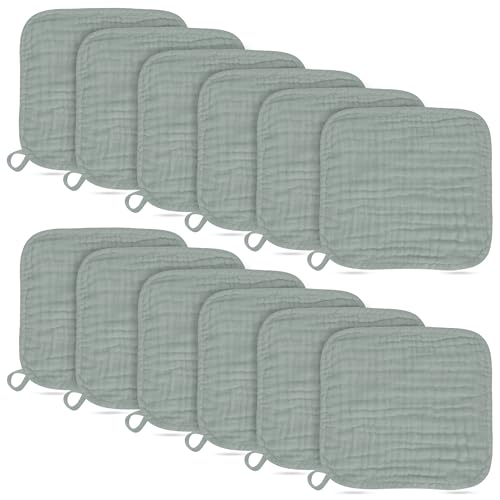 Baby Washcloths -100% Cotton Muslin Soft Baby Bath Wash Cloths and Absorbent Baby Wipes for Newborns Kids Girls and Boys - 12 Pack, 12x12 Inches - Green - color: Green, size: 12x12 Inch (Pack of 12)