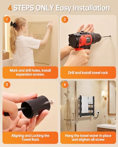 4-Bar Wall Mounted Heated Towel Rack for Bathroom, Matte Black | PTC Fast Heating to 170°F in 6 Minutes, Adjustable Temperature 110-170°F, 2-12H Timer, Space Aluminum Towel Warmer - color: Black, size: PTC 4-Bars