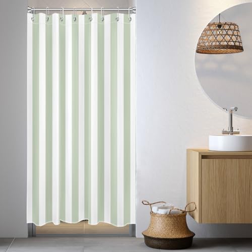 LB Green Striped Small Stall Shower Curtain 48 x 68 inch, Vertical Stripe Half Size Shower Curtain Liner, Green Narrow Shower Curtains for Bathroom Decor, 48 inch Fabric Shower Curtains Set with Hooks - color: Green, size: 48"W x 68"L (Pack of 1)
