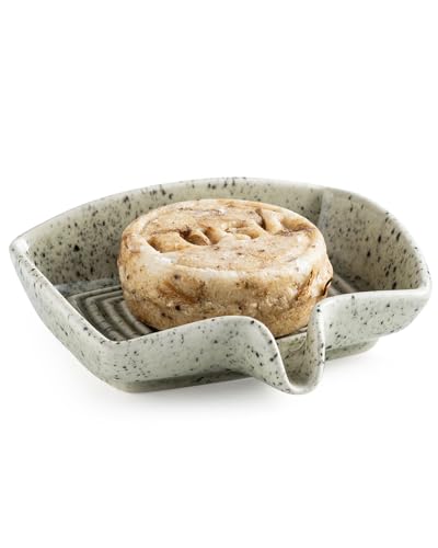 Zoeeker Self Draining Soap Dish, Ceramic Drain Soap Holder Waterfall Design | Rectangular Soap Saver with Drainage for Shower, Bathroom, Sink, Kitchen, Countertop, Farmhouse Kitchen Decor, Speckled Glaze - color: Speckled Glaze, size: Rectangular