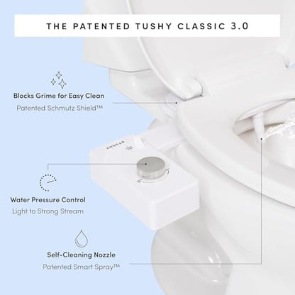 TUSHY Classic 3.0 Bidet Toilet Seat Attachment, Biscuit/Bamboo | Non-Electric, Self Cleaning Water Sprayer, Adjustable Pressure Nozzle, Angle Control, Easy Home Installation - color: Biscuit/Bamboo, style: Cool Water