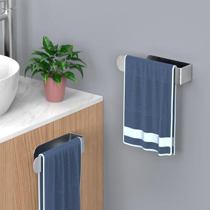 HUFEEOH 2 Pack Adhesive Hand Towel Holder, Sticky Towel Bar Towel Holder Wall Mounted, Stainless Steel Kitchen Towel Holder Hand Towel Rack for Bahtroom Hotel RV Kitchen (Silver) - color: Silver, size: 8 Inch (2PC)