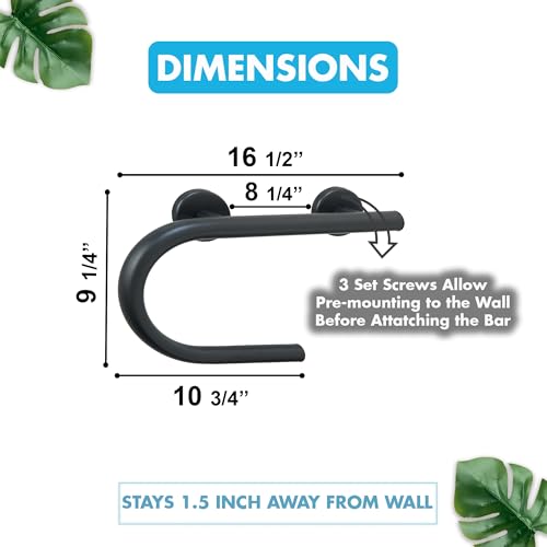 Grab Bar Toilet Paper Holder - Bathroom Safety Aid/304 Stainless Steel/Left/Matte Black/ 16.5"x 10" - color: Matte Black, Left Hand