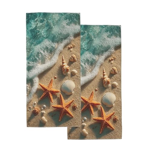 Coastal Starfish Hand Towels Set of 2, Nautical Ocean Beach Themed Decorative Towels, Soft Microfiber Highly Absorbent Quick Dry Fingertip Towels for Bathroom Kitchen Gym Spa Home Decor - color: Coastal Starfish