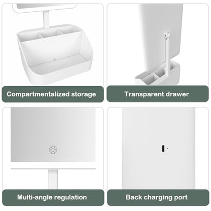Rechargeable Makeup Mirror Organizer with LED Lights & 20X Magnification, Large Capacity Cosmetic Display Case for Skincare & Makeup Brushes, Countertop Vanity Organizer for Bedroom, Bathroom (Cream)