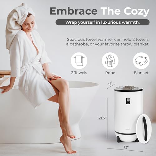 SereneLife Towel Warmer Bucket Style – Portable Blanket Heater for Spa and Bathroom, Large Capacity, Customizable Fragrance, Auto Shut-Off, Fits 2 Large Towels or Blankets, One-Touch Control, Black - color: Black
