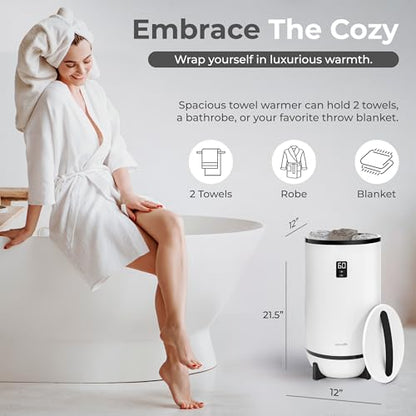 SereneLife Towel Warmer Bucket Style – Portable Blanket Heater for Spa and Bathroom, Large Capacity, Customizable Fragrance, Auto Shut-Off, Fits 2 Large Towels or Blankets, One-Touch Control, Black - color: Black