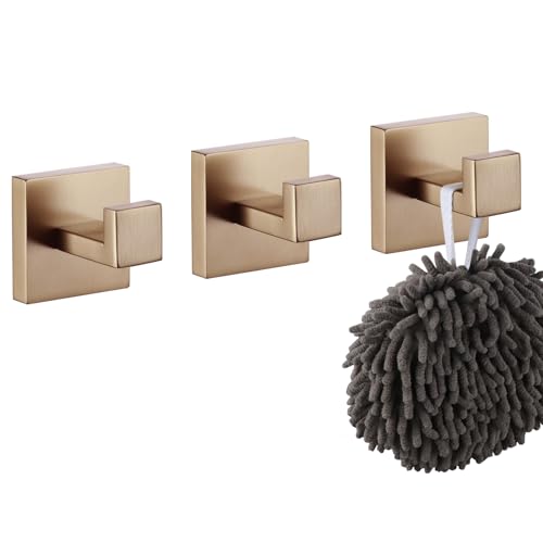 KOKOSIRI Robe Hooks for Wall Bathroom Towel Hooks Coat Hook Kitchen Garage Heavy Duty Wall Mounted Champagne Bronze Stainless Steel, 3 Pack B1010CPG-P3 - color: Champagne Bronze, size: 3 Pack
