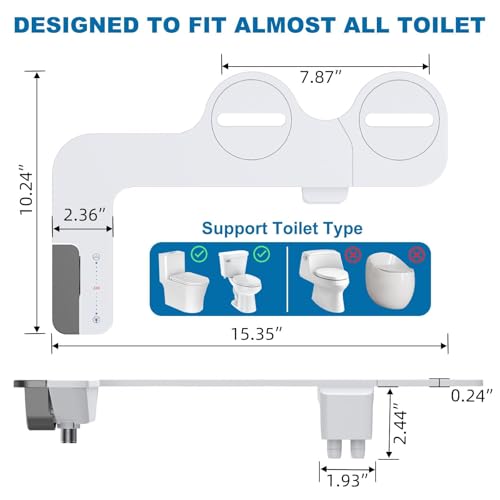 Ultra Slim Bidet Attachment for Toilet Seat, Dual Nozzle Rear and Feminine Wash, Self Cleaning Sprayer, Non Electric Bidet with Adjustable Water Pressure, Brass Inlet, Easy Installation - color: Apple Gray-11