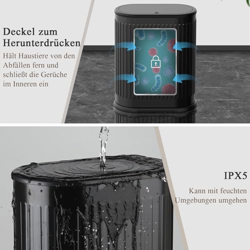 1.6 Gallon Trash Can with Lid, Small Bathroom Trash Can Wastebasket, Slim Garbage Can with Inner Bucket, Press Top Lid Garbage Container Bin for Kitchen, Home, Office, Bedroom, Living Room (Black) - color: Black