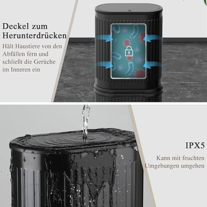 1.6 Gallon Trash Can with Lid, Small Bathroom Trash Can Wastebasket, Slim Garbage Can with Inner Bucket, Press Top Lid Garbage Container Bin for Kitchen, Home, Office, Bedroom, Living Room (Black) - color: Black