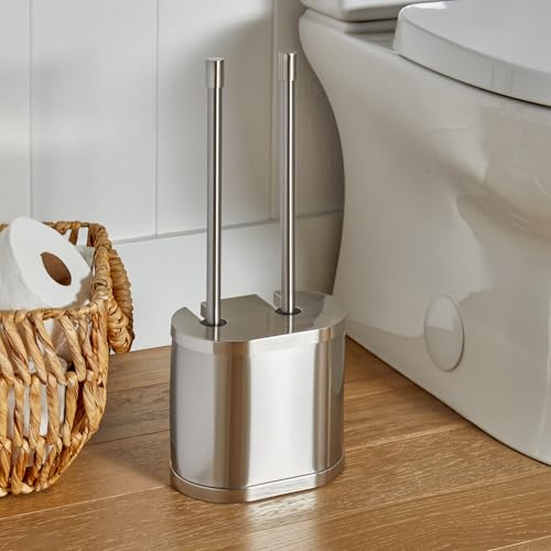 Metal Toilet Bowl Brush and Plunger Set, Brushed Nickel